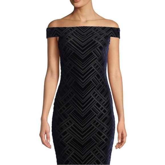 Dress the Population Eden Geo black sleeveless Velvet coctail midi Dress Medium - Picture 1 of 14